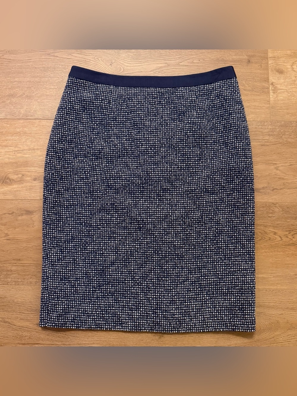 Boden Women’s Textured Tweed Pencil Skirt, Blue & White, Fully-Lined, Size 8R